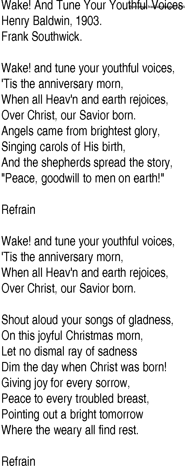 Hymn and Gospel Song: Wake! And Tune Your Youthful Voices by Henry Baldwin lyrics