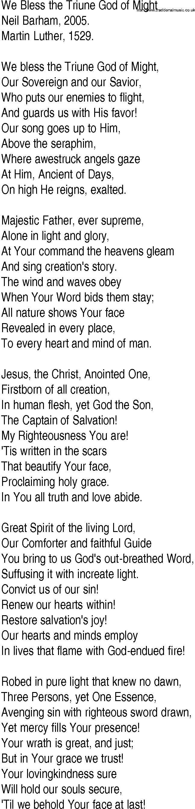 Hymn and Gospel Song: We Bless the Triune God of Might by Neil Barham lyrics
