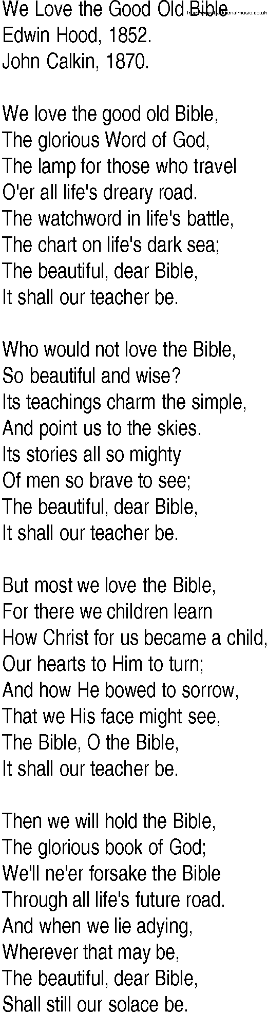 Hymn and Gospel Song: We Love the Good Old Bible by Edwin Hood lyrics