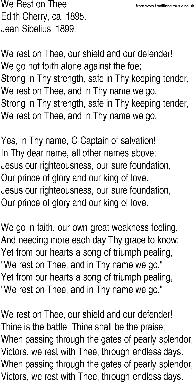 Hymn and Gospel Song: We Rest on Thee by Edith Cherry ca lyrics
