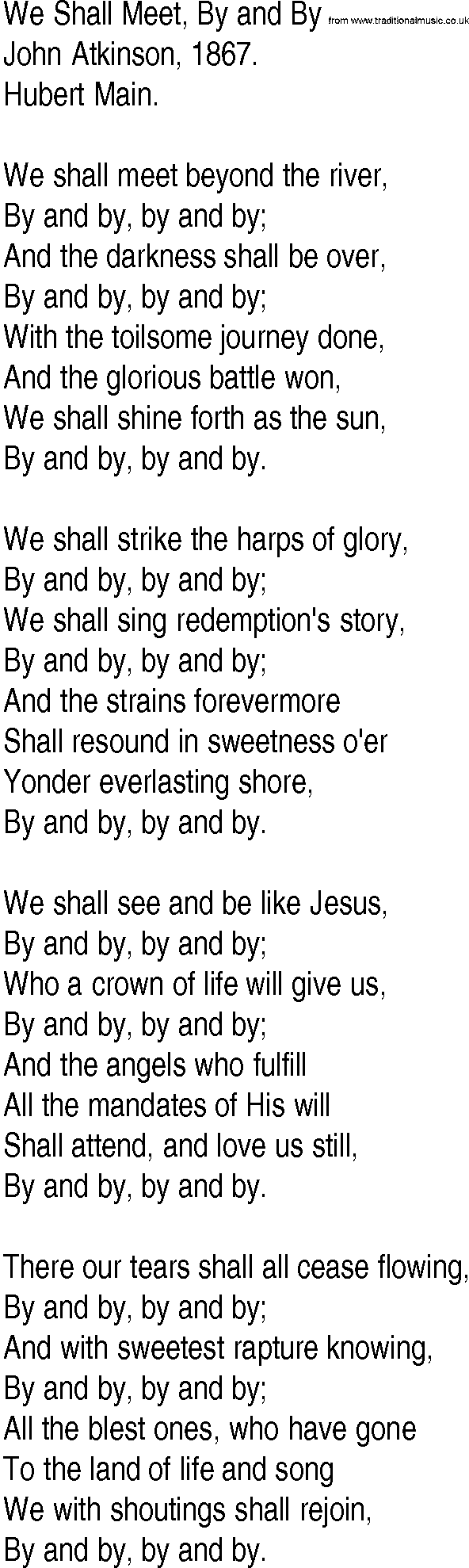 Hymn and Gospel Song: We Shall Meet, By and By by John Atkinson lyrics