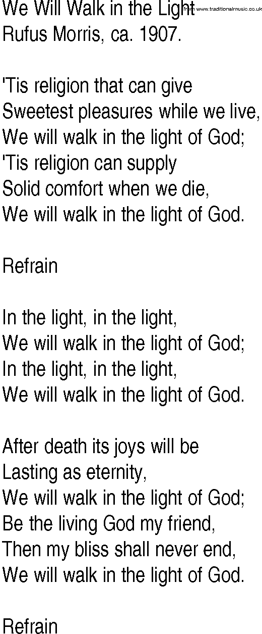 Hymn and Gospel Song: We Will Walk in the Light by Rufus Morris ca lyrics