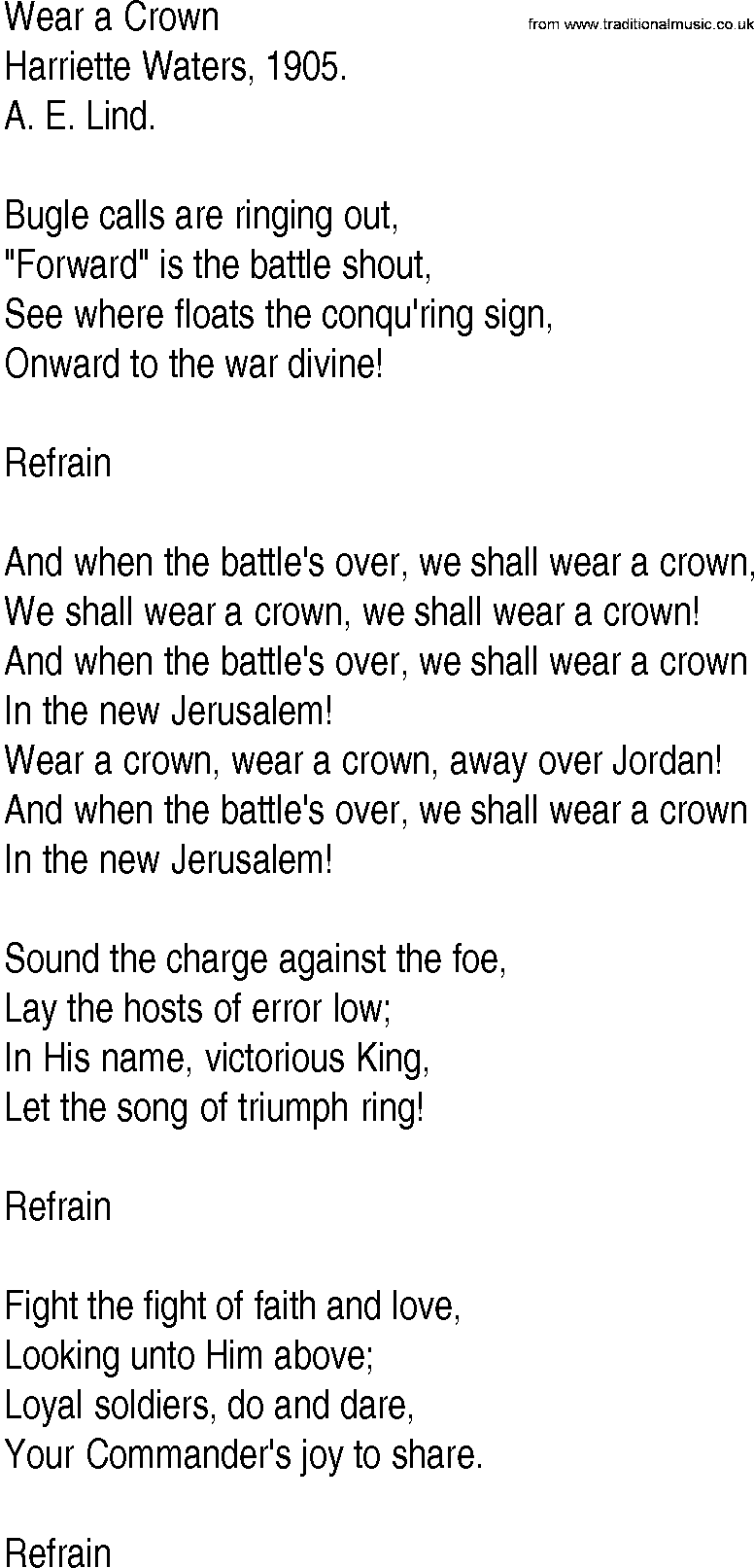 Hymn and Gospel Song: Wear a Crown by Harriette Waters lyrics