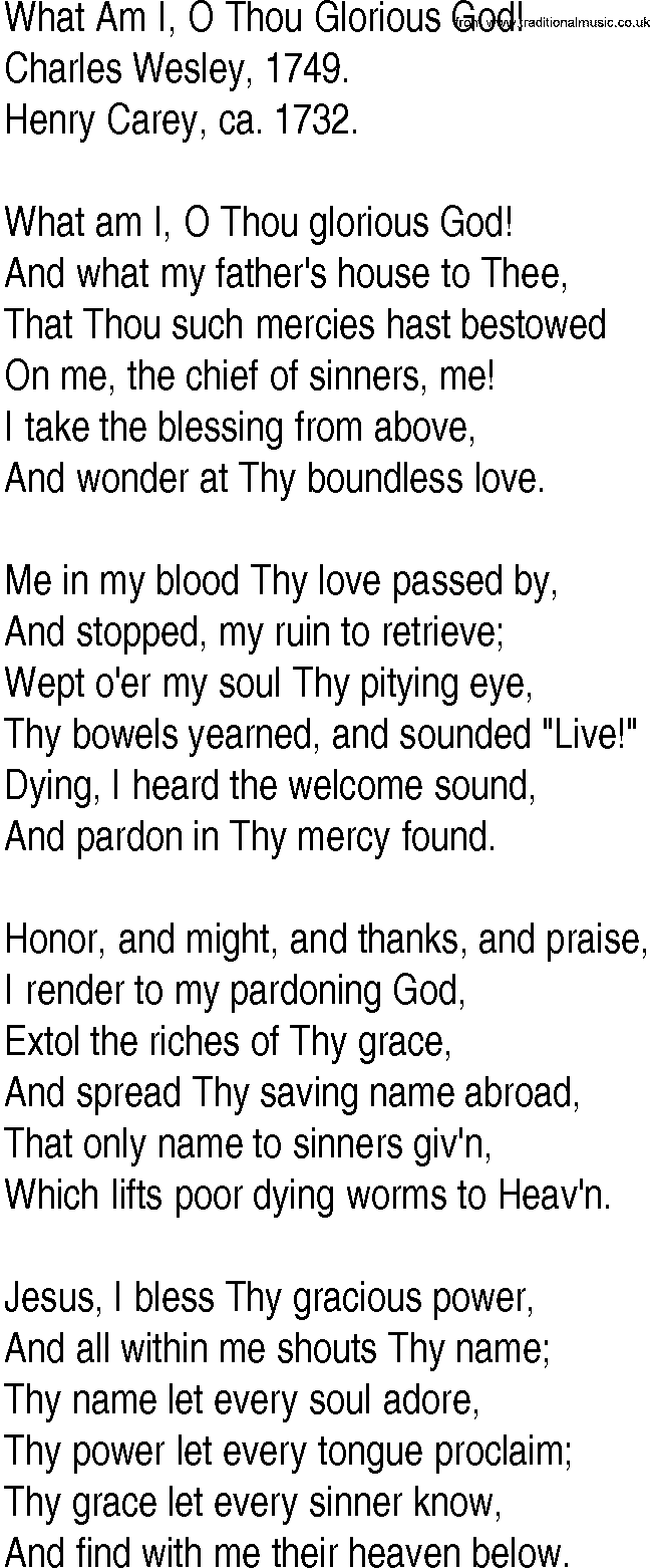 Hymn and Gospel Song: What Am I, O Thou Glorious God! by Charles Wesley lyrics