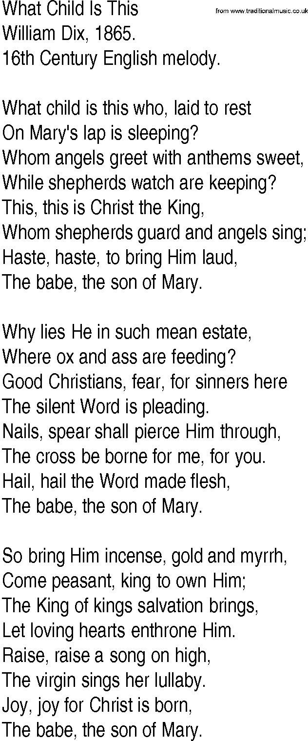 Hymn and Gospel Song: What Child Is This by William Dix lyrics