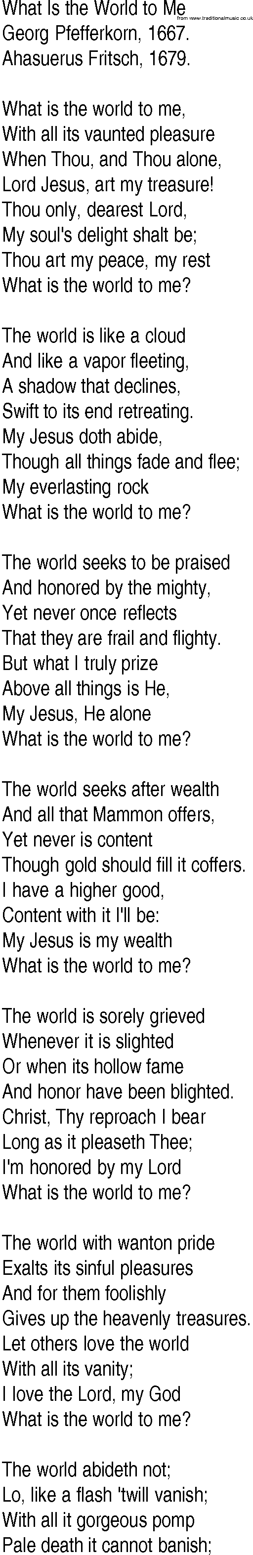 Hymn and Gospel Song: What Is the World to Me by Georg Pfefferkorn lyrics