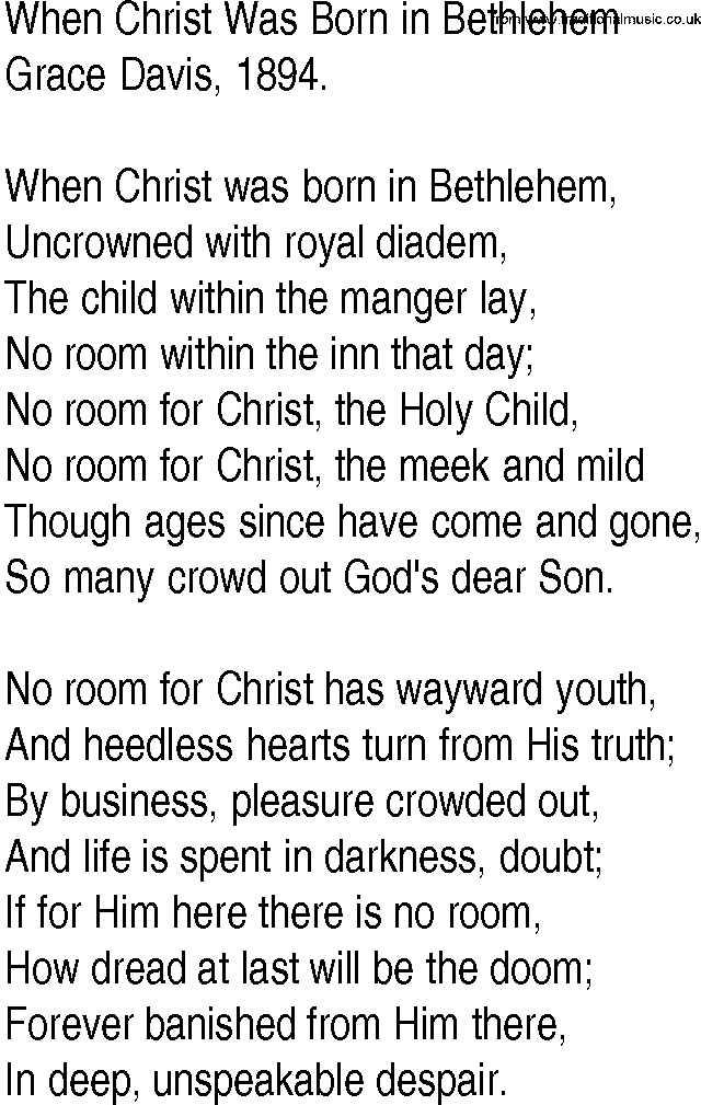Hymn and Gospel Song: When Christ Was Born in Bethlehem by Grace Davis lyrics