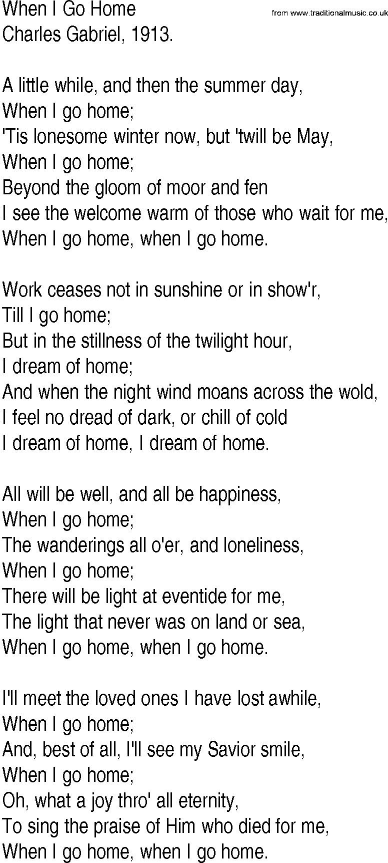 Hymn and Gospel Song: When I Go Home by Charles Gabriel lyrics