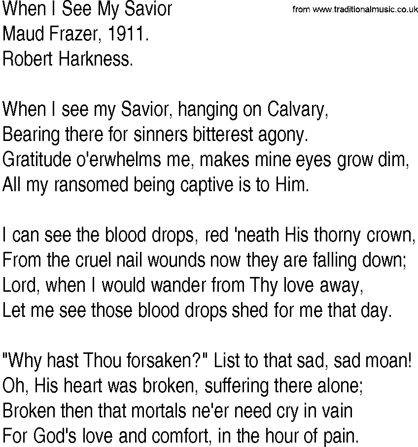 Hymn and Gospel Song: When I See My Savior by Maud Frazer lyrics