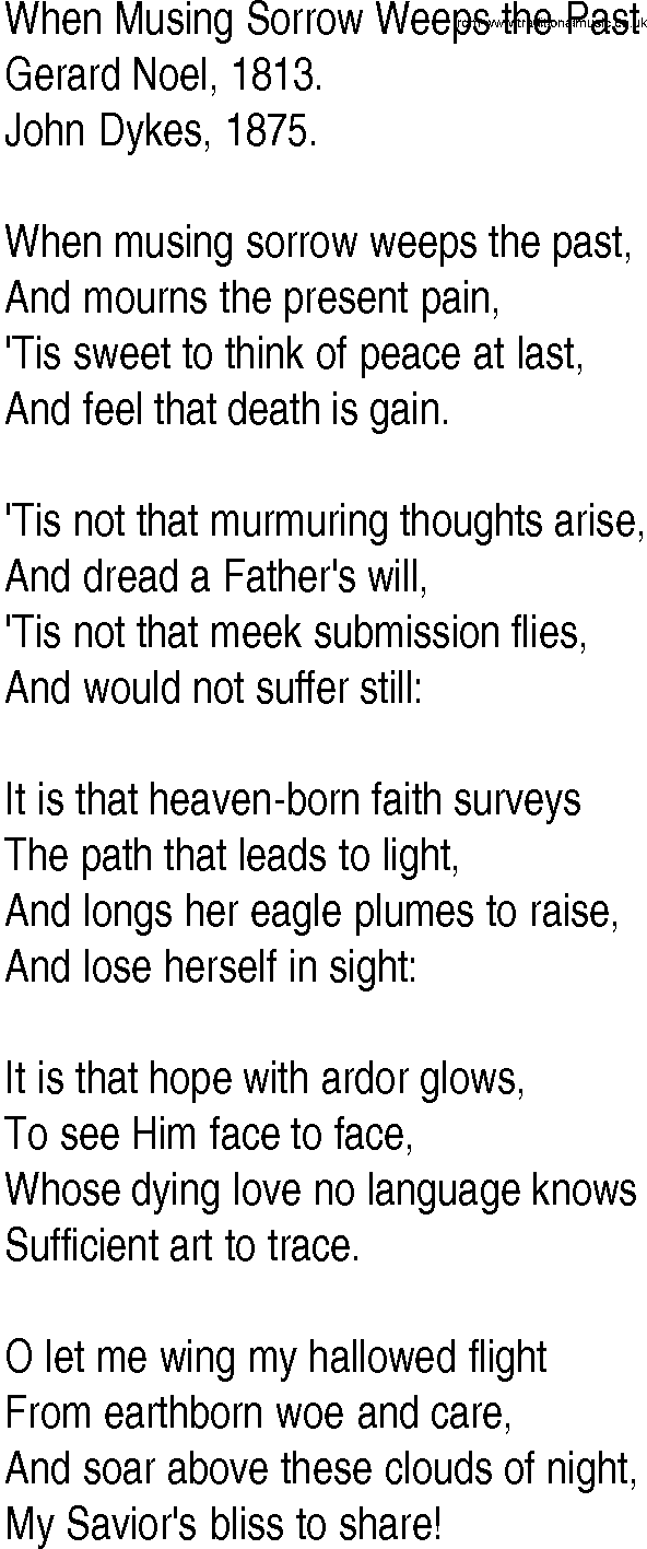 Hymn and Gospel Song: When Musing Sorrow Weeps the Past by Gerard Noel lyrics