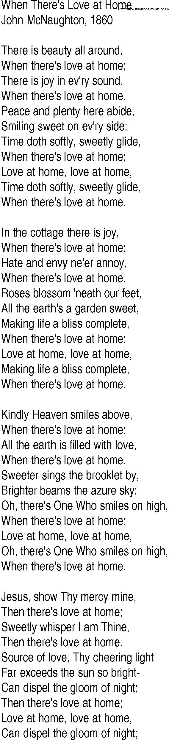 Hymn and Gospel Song: When There's Love at Home by John McNaughton lyrics