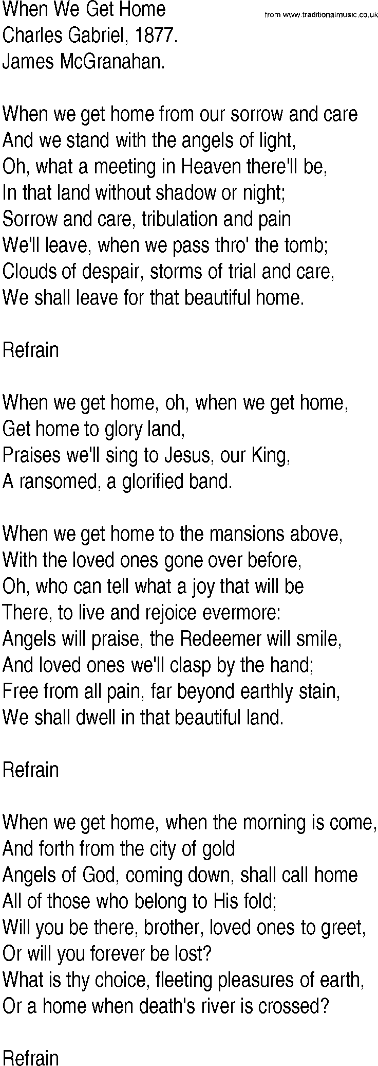 Hymn and Gospel Song: When We Get Home by Charles Gabriel lyrics