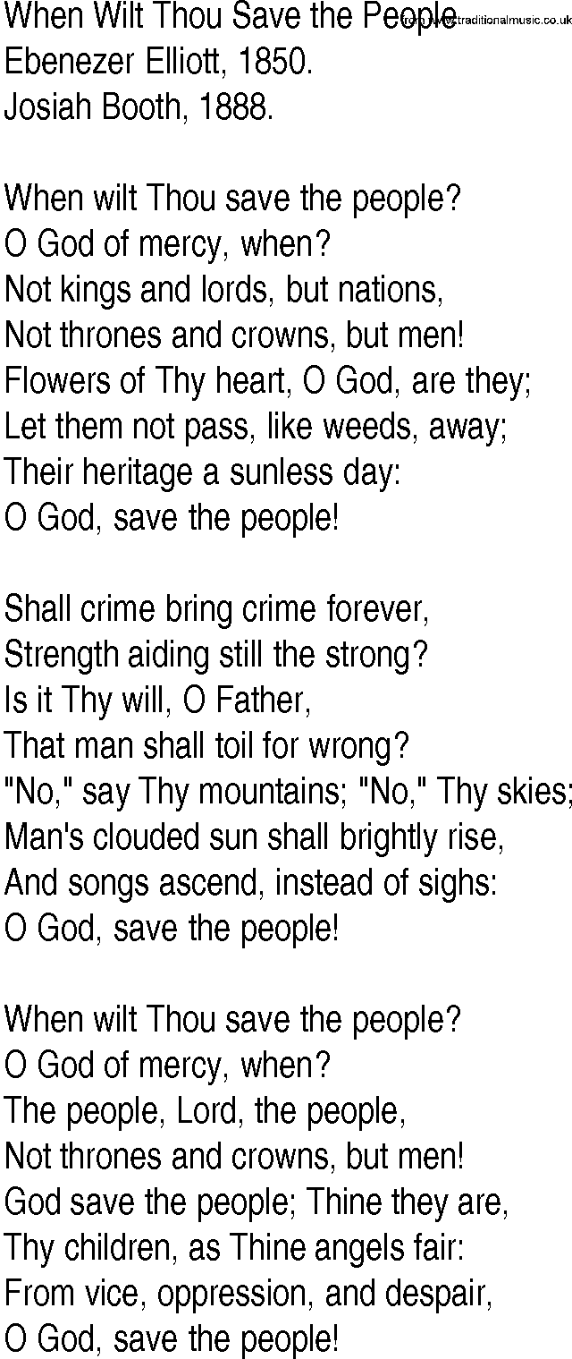 Hymn and Gospel Song: When Wilt Thou Save the People by Ebenezer Elliott lyrics