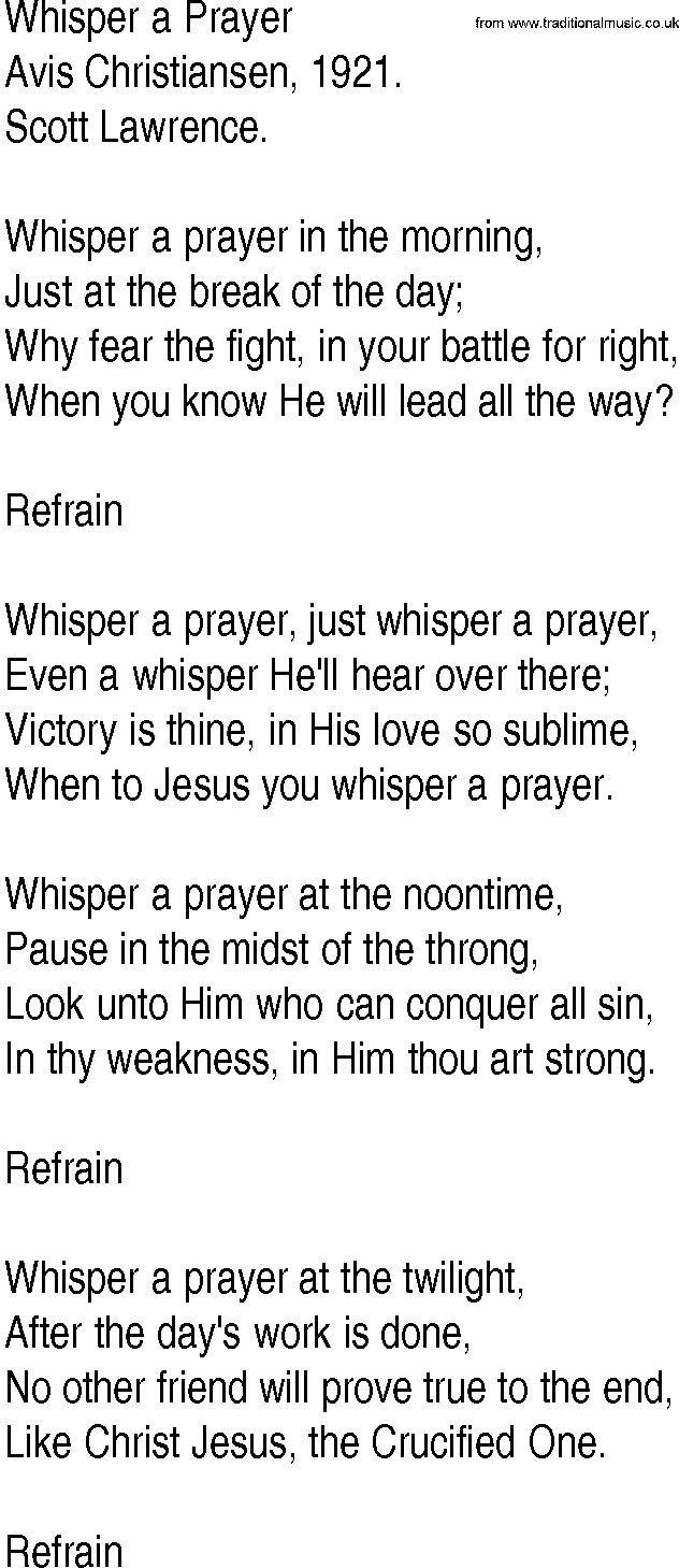 Hymn and Gospel Song: Whisper a Prayer by Avis Christiansen lyrics