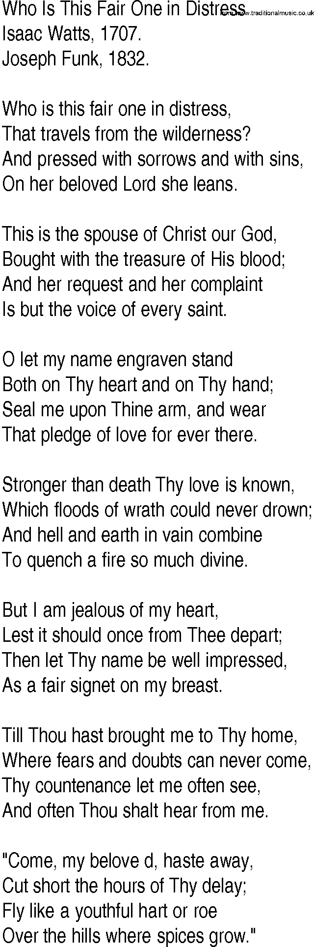 Hymn and Gospel Song: Who Is This Fair One in Distress by Isaac Watts lyrics