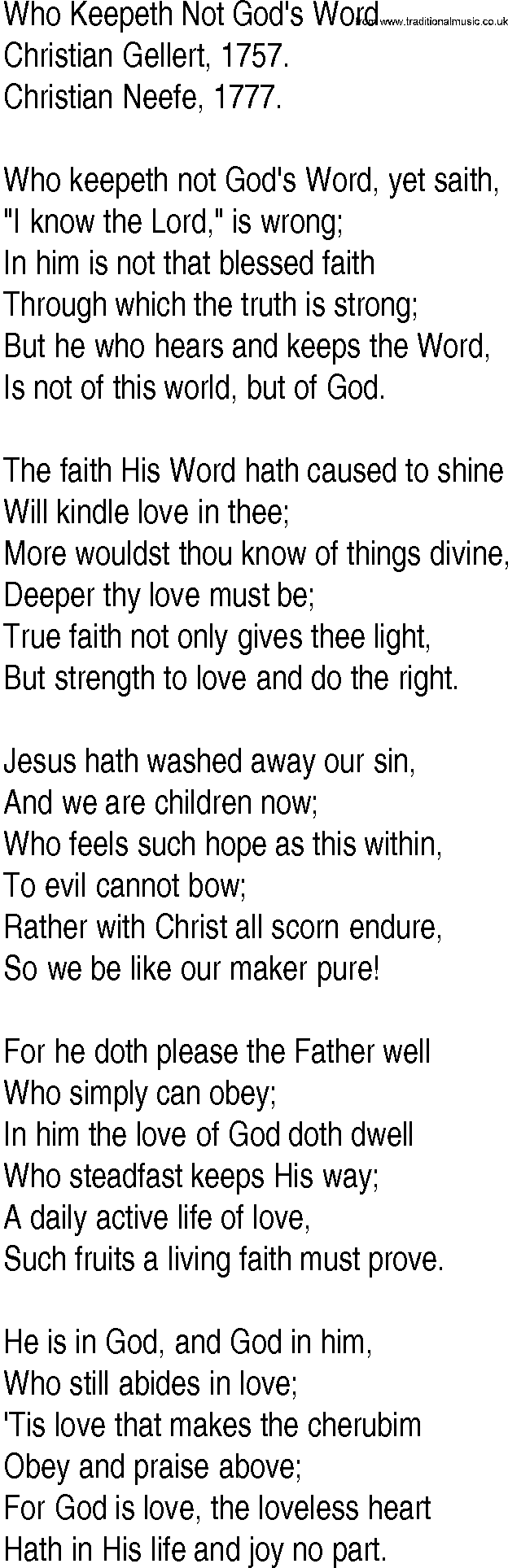 Hymn and Gospel Song: Who Keepeth Not God's Word by Christian Gellert lyrics