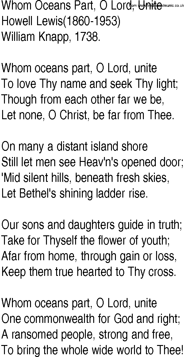 Hymn and Gospel Song: Whom Oceans Part, O Lord, Unite by Howell Lewis lyrics