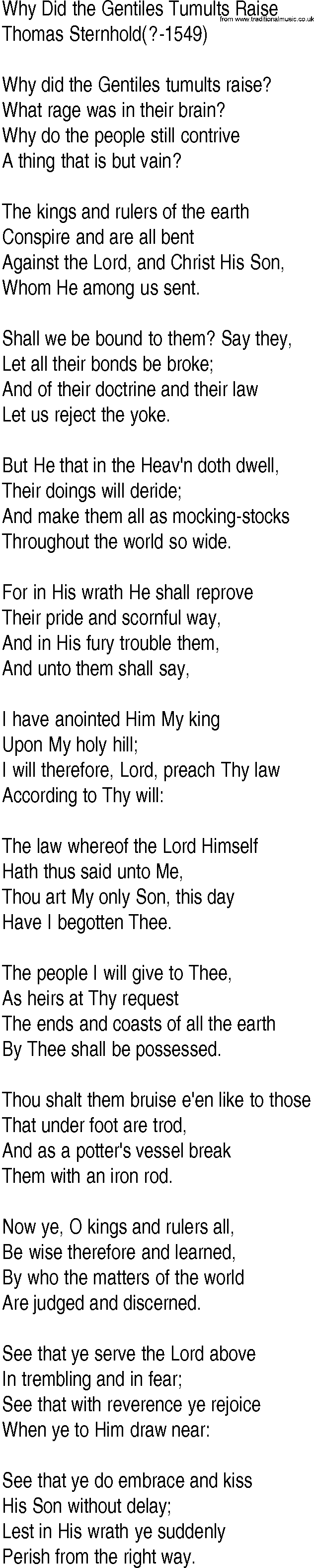 Hymn and Gospel Song: Why Did the Gentiles Tumults Raise by Thomas Sternhold lyrics