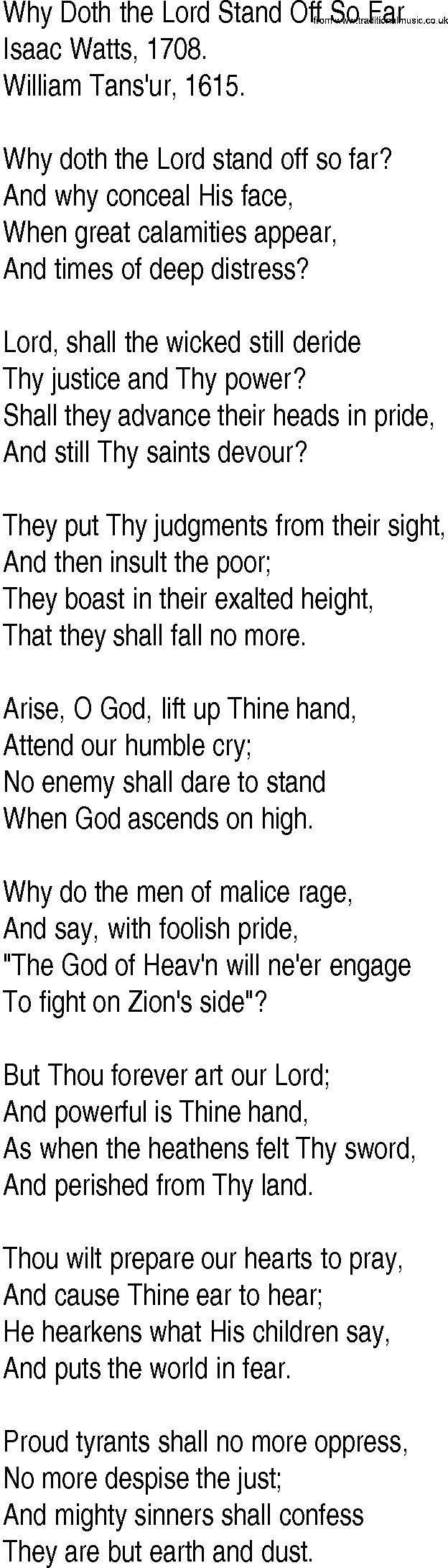 Hymn and Gospel Song: Why Doth the Lord Stand Off So Far by Isaac Watts lyrics