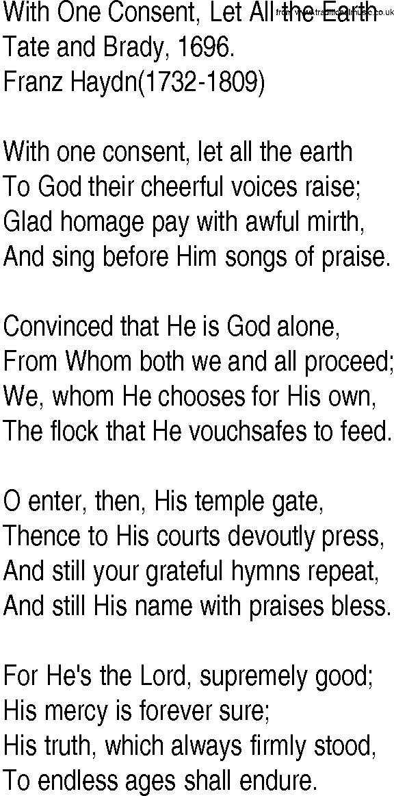Hymn and Gospel Song: With One Consent, Let All the Earth by Tate and Brady lyrics
