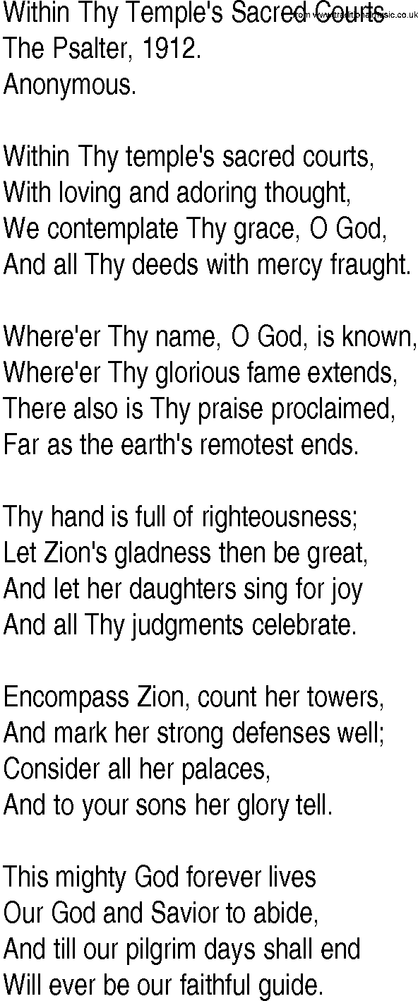 Hymn and Gospel Song: Within Thy Temple's Sacred Courts by The Psalter lyrics