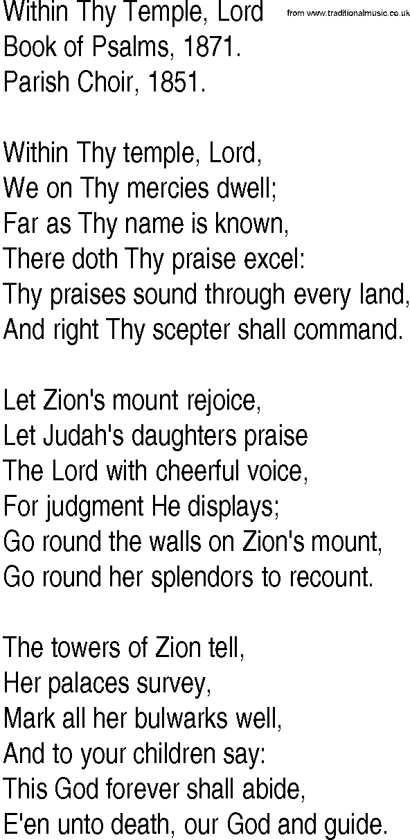 Hymn and Gospel Song: Within Thy Temple, Lord by Book of Psalms lyrics