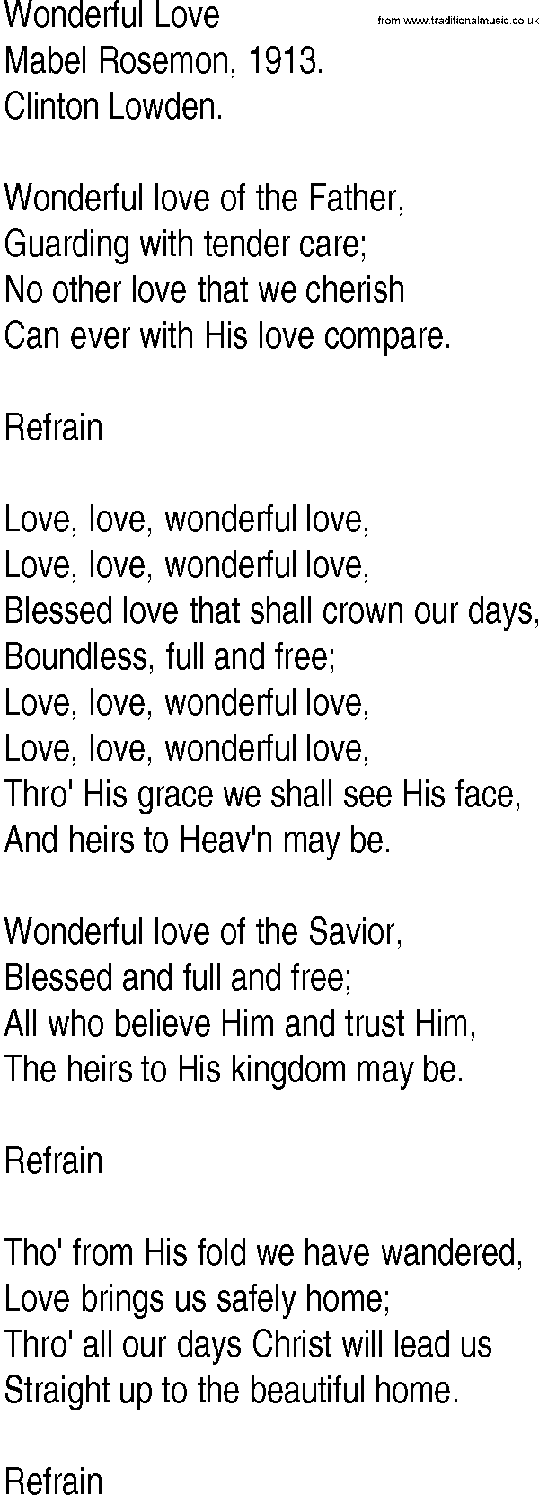 Hymn and Gospel Song: Wonderful Love by Mabel Rosemon lyrics