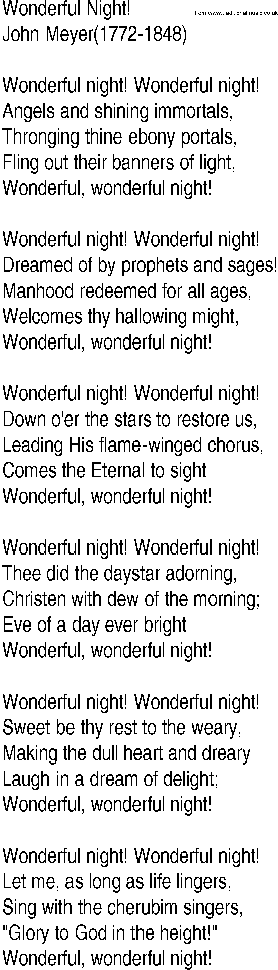 Hymn and Gospel Song: Wonderful Night! by John Meyer lyrics