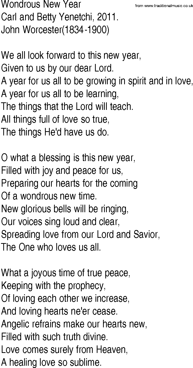 Hymn and Gospel Song: Wondrous New Year by Carl and Betty Yenetchi lyrics
