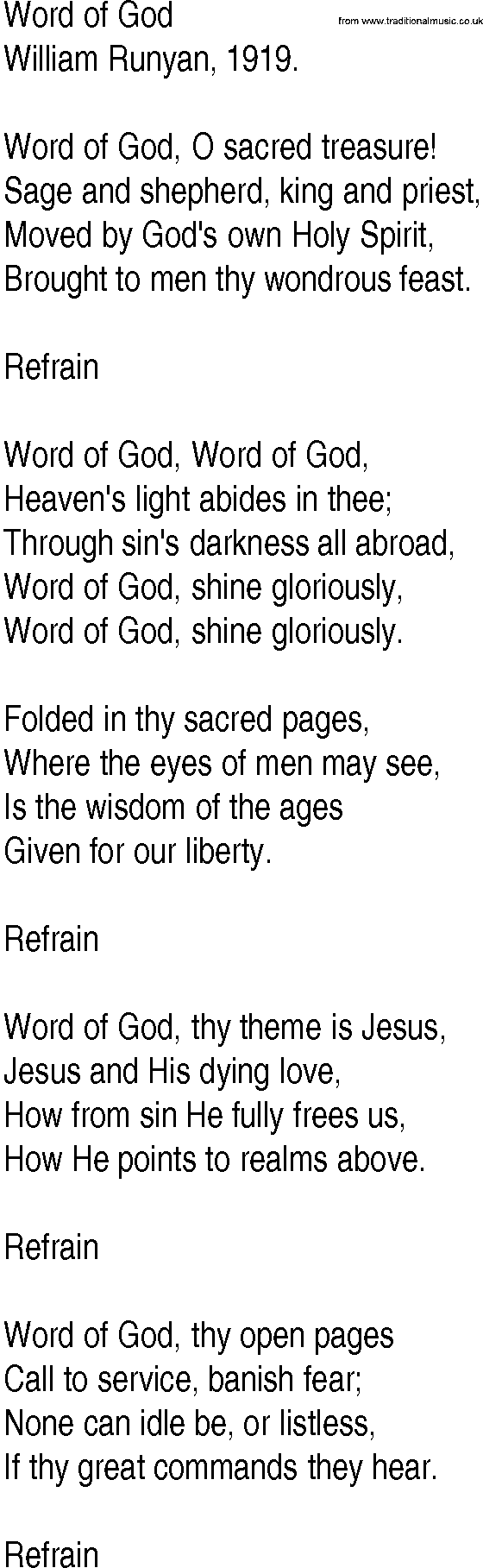 Hymn and Gospel Song: Word of God by William Runyan lyrics
