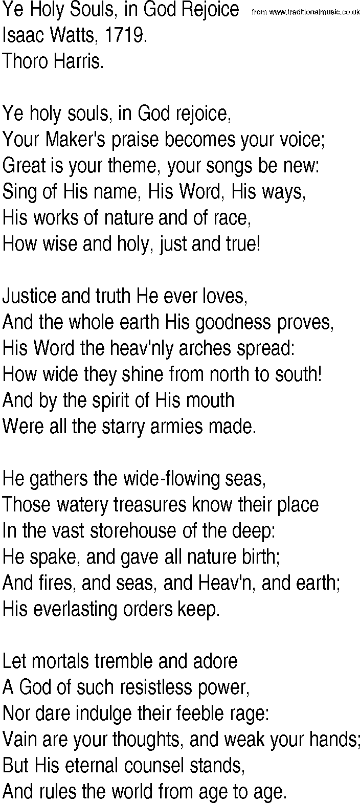 Hymn and Gospel Song: Ye Holy Souls, in God Rejoice by Isaac Watts lyrics