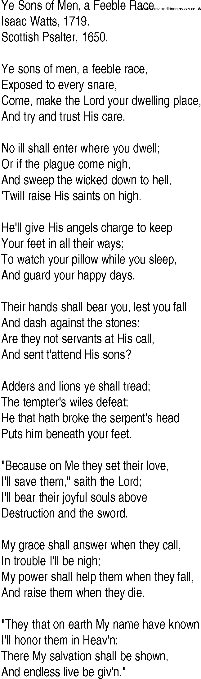 Hymn and Gospel Song: Ye Sons of Men, a Feeble Race by Isaac Watts lyrics