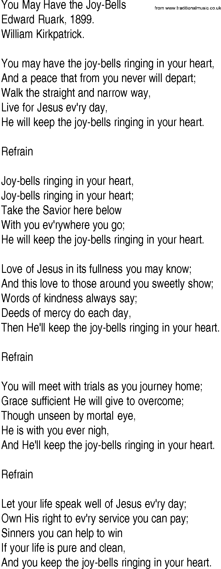 Hymn and Gospel Song: You May Have the Joy-Bells by Edward Ruark lyrics