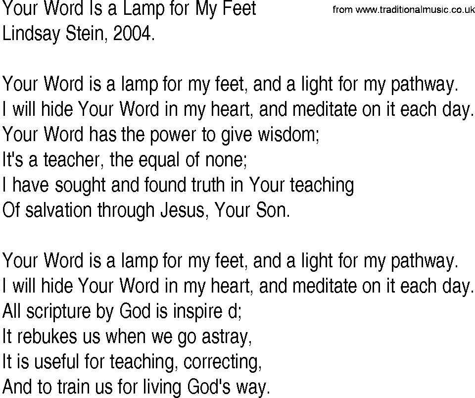 Hymn and Gospel Song: Your Word Is a Lamp for My Feet by Lindsay Stein lyrics
