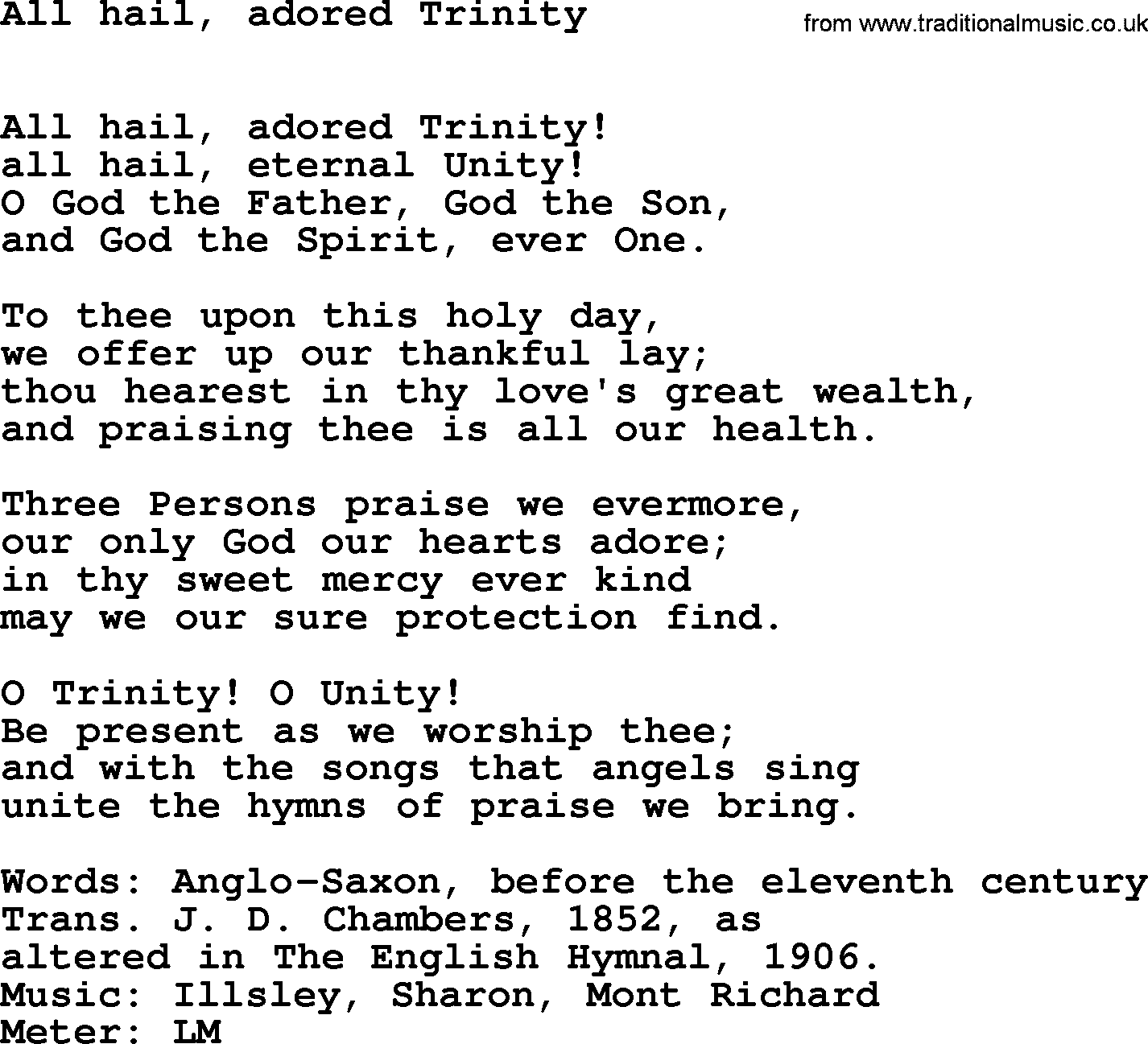 Hymns Ancient and Modern Hymn: All Hail, Adored Trinity, lyrics with midi music