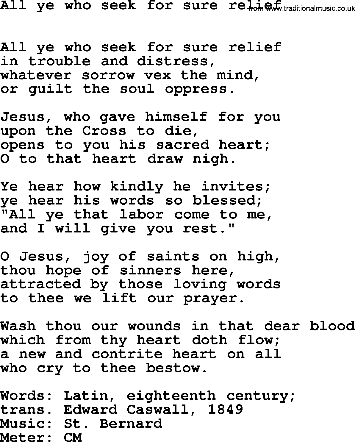 Hymns Ancient and Modern Hymn: All Ye Who Seek For Sure Relief, lyrics with midi music
