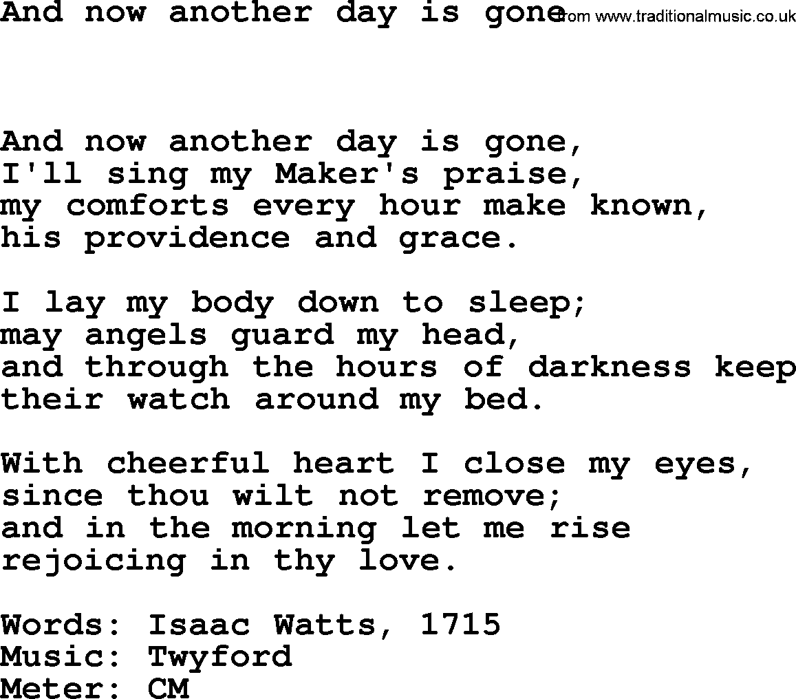 Hymns Ancient and Modern Hymn: And Now Another Day Is Gone, lyrics with midi music