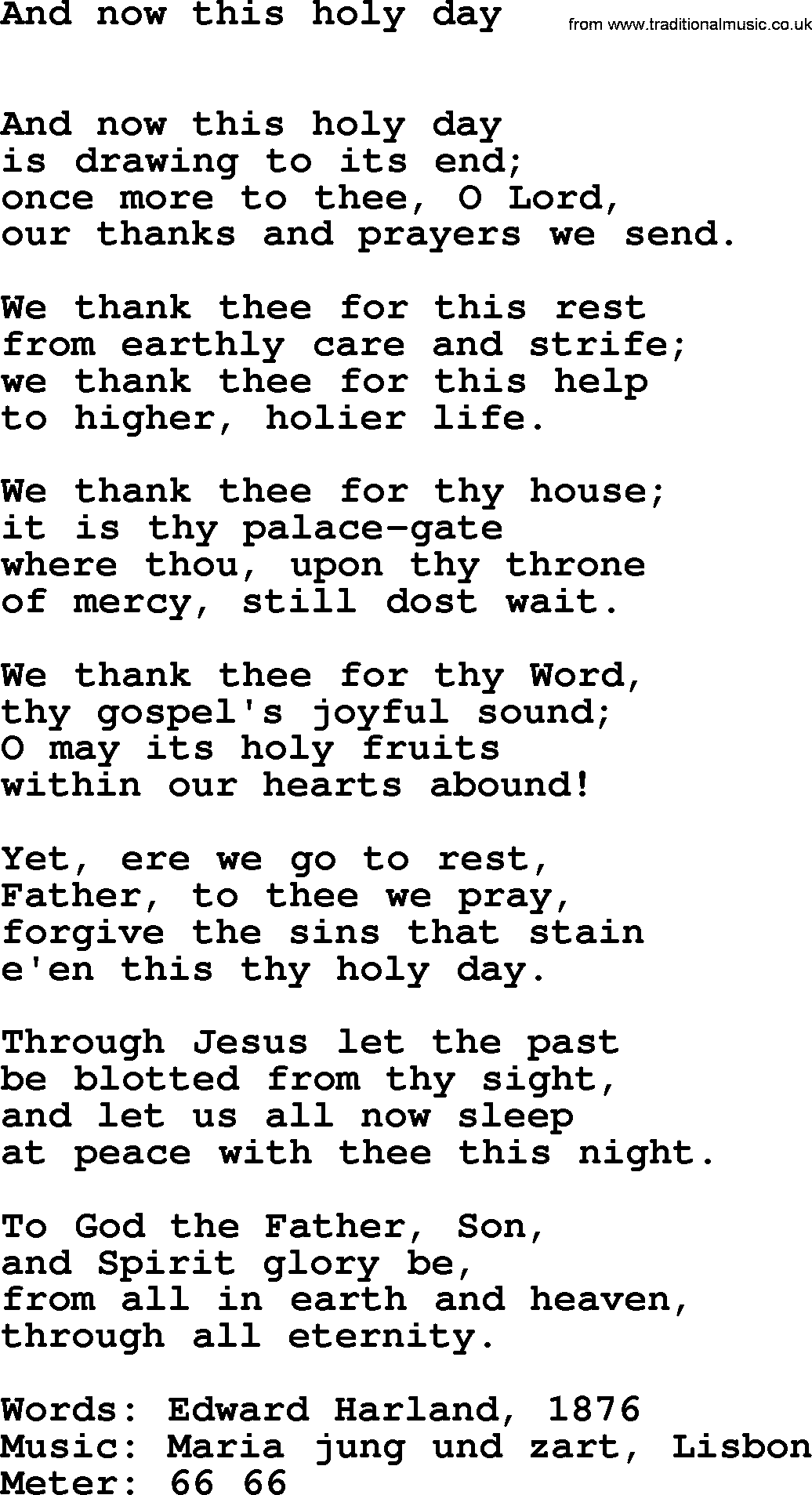 Hymns Ancient and Modern Hymn: And Now This Holy Day, lyrics with midi music