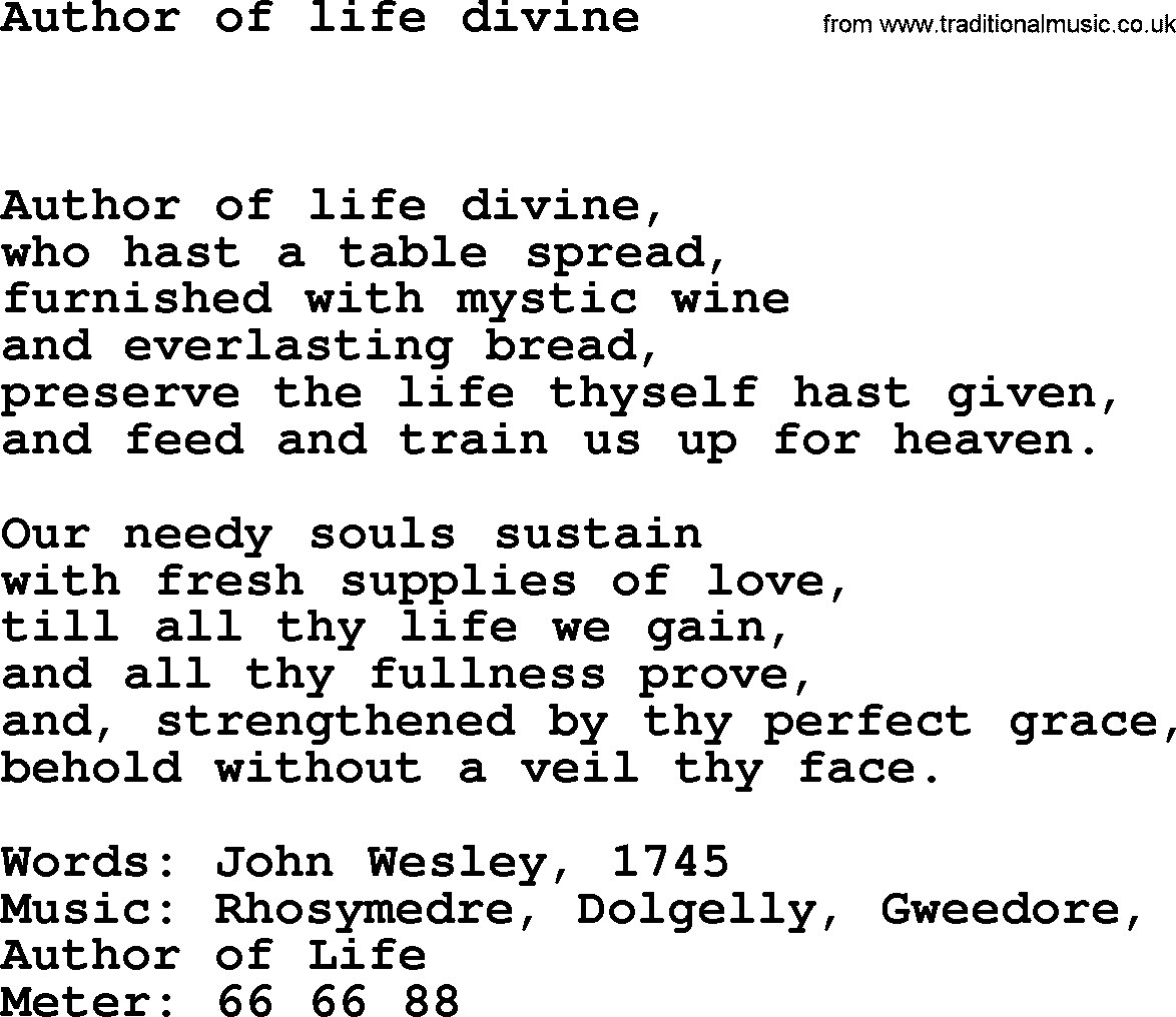 Hymns Ancient and Modern Hymn: Author Of Life Divine, lyrics with midi music