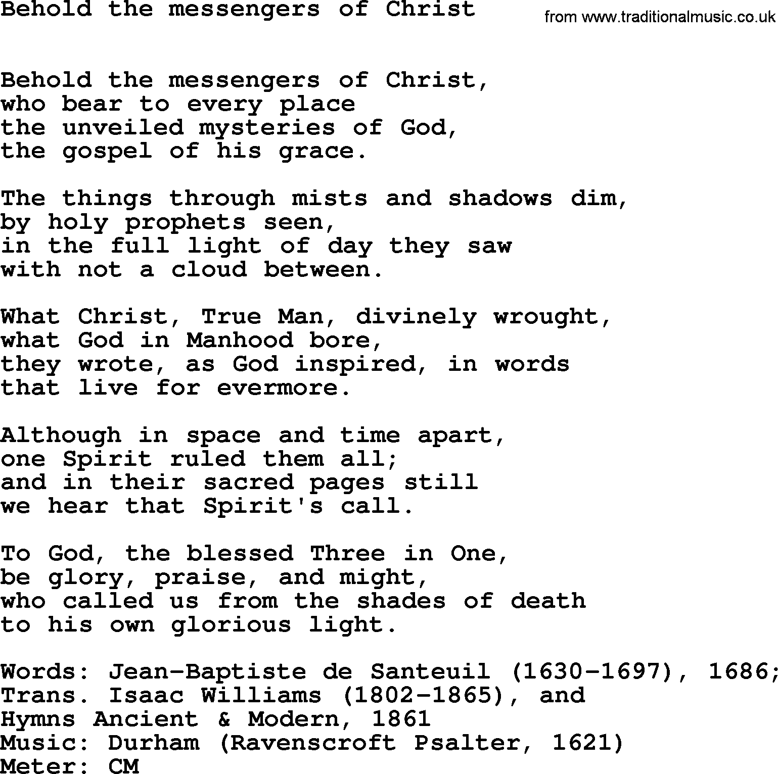 Hymns Ancient and Modern Hymn: Behold The Messengers Of Christ, lyrics with midi music