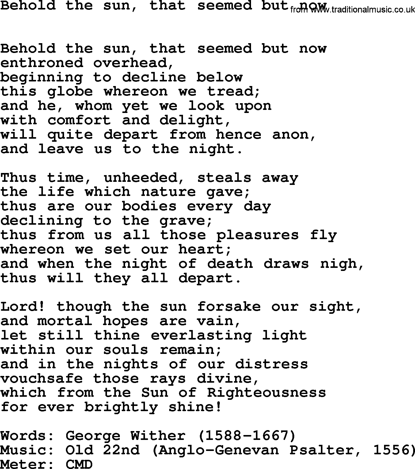 Hymns Ancient and Modern Hymn: Behold The Sun, That Seemed But Now, lyrics with midi music