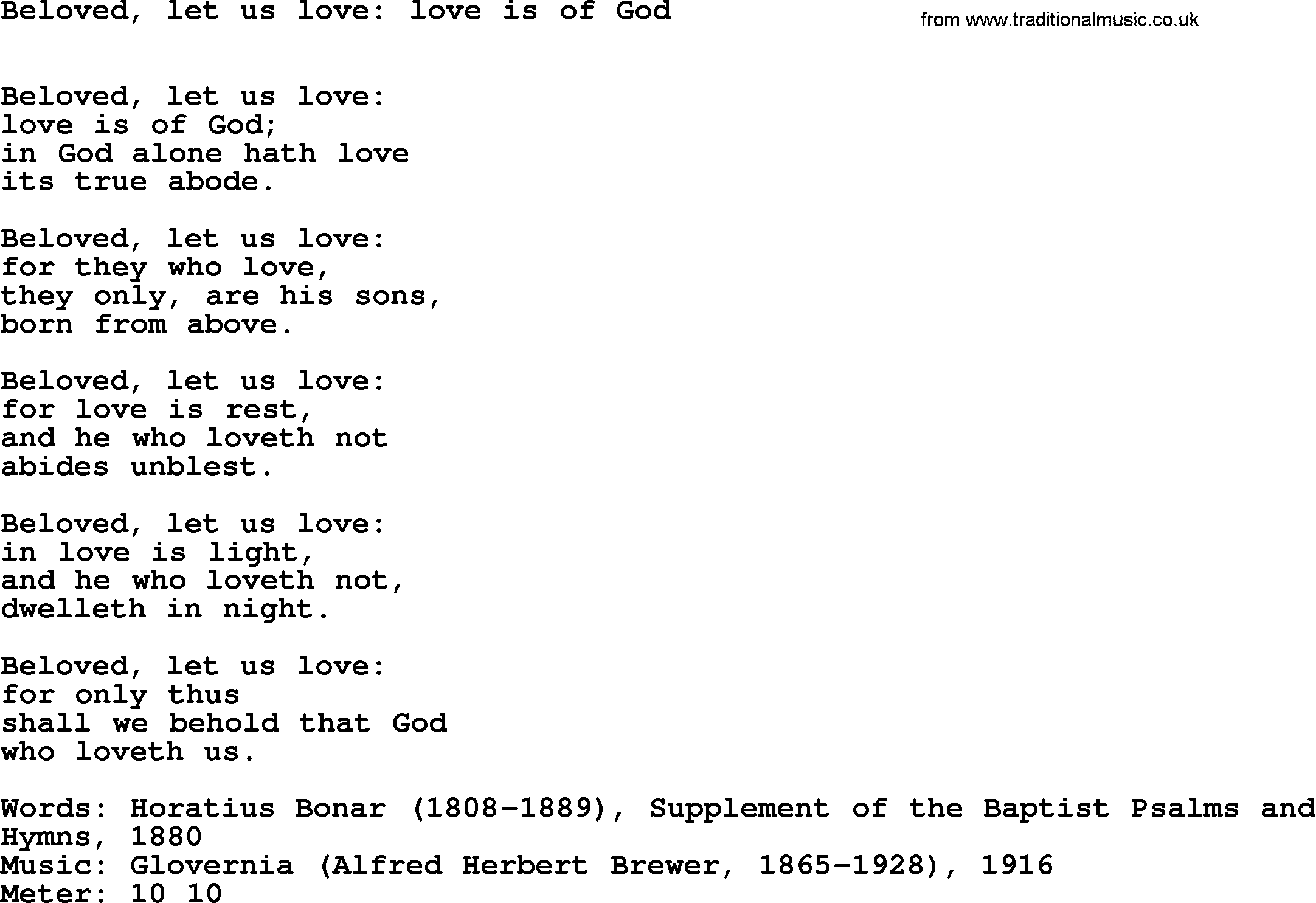 Hymns Ancient and Modern Hymn: Beloved, Let Us Love Love Is Of God, lyrics with midi music