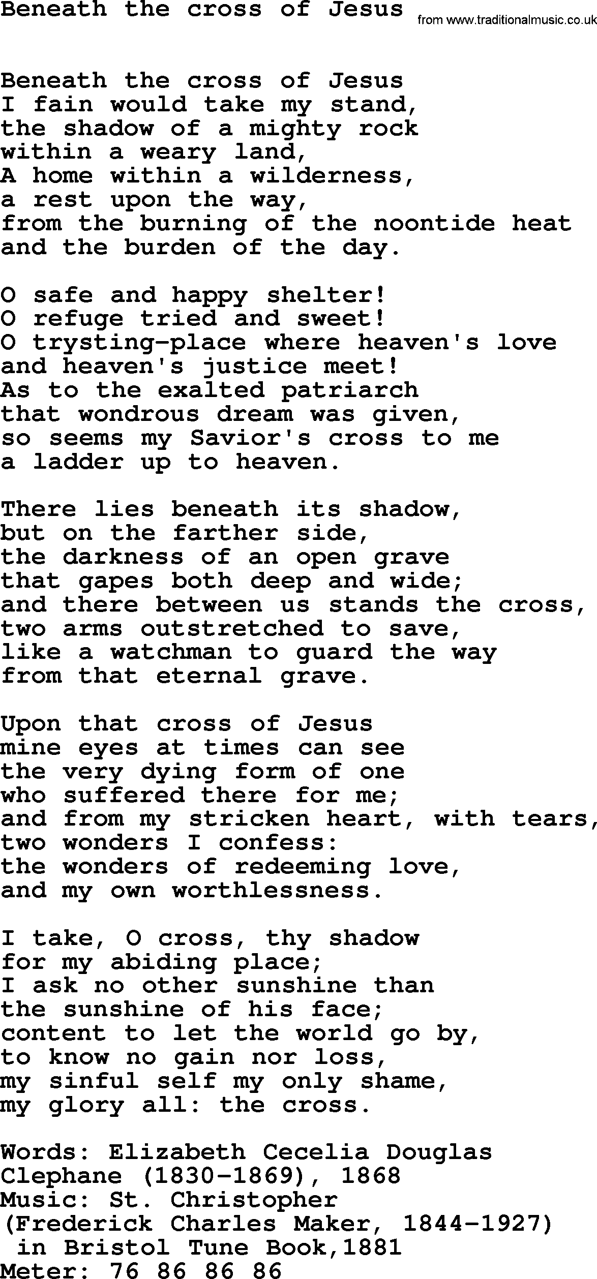 Hymns Ancient and Modern Hymn: Beneath The Cross Of Jesus, lyrics with midi music