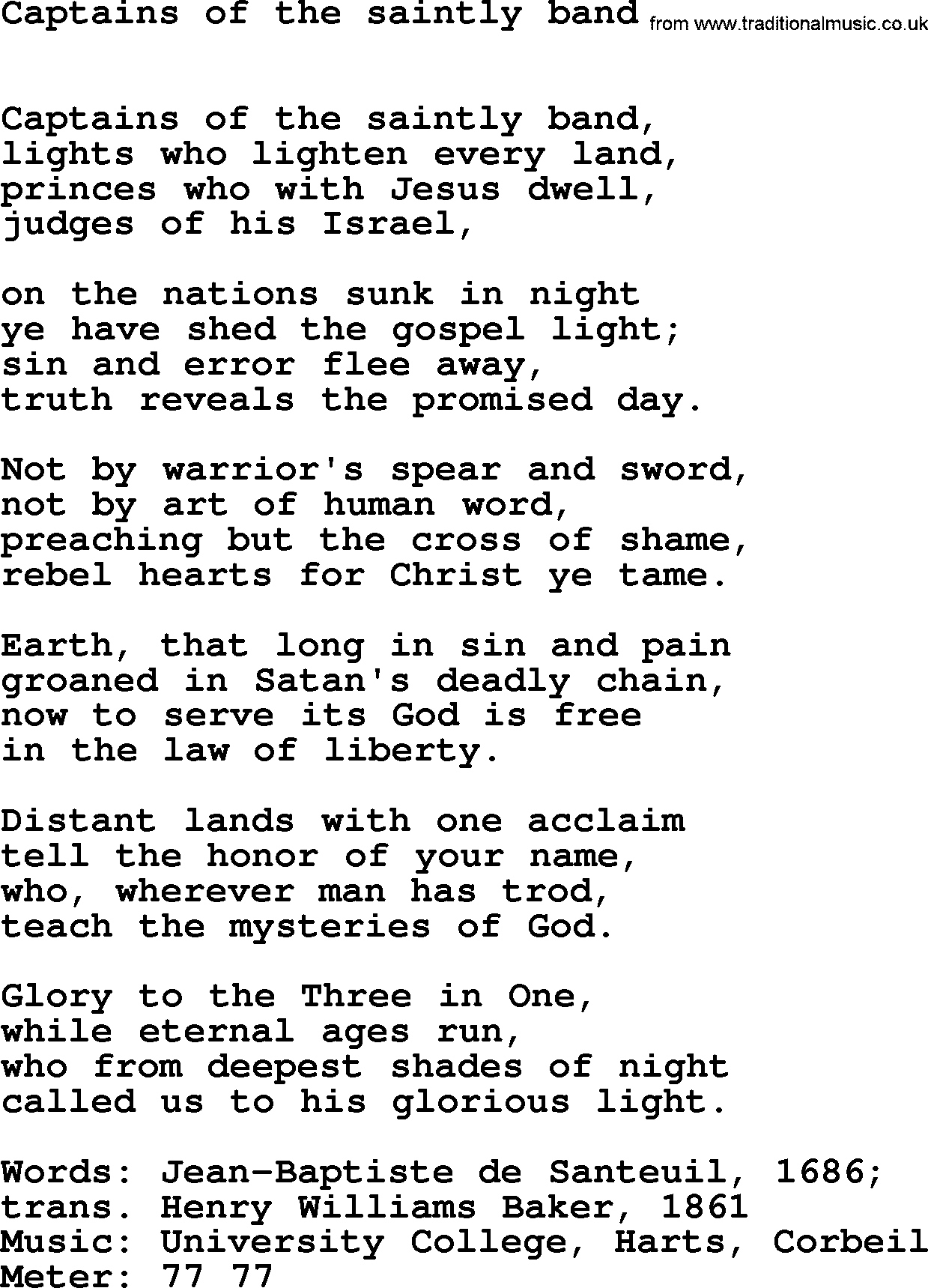 Hymns Ancient and Modern Hymn: Captains Of The Saintly Band, lyrics with midi music