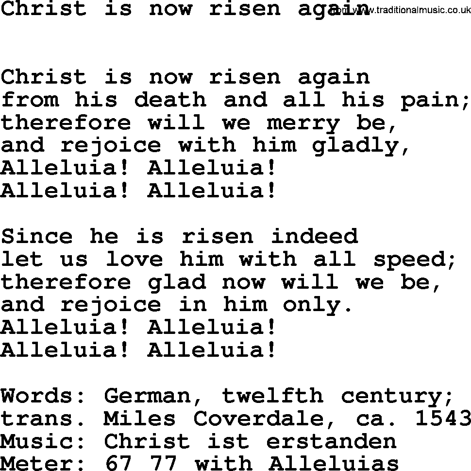 Hymns Ancient and Modern Hymn: Christ Is Now Risen Again, lyrics with midi music