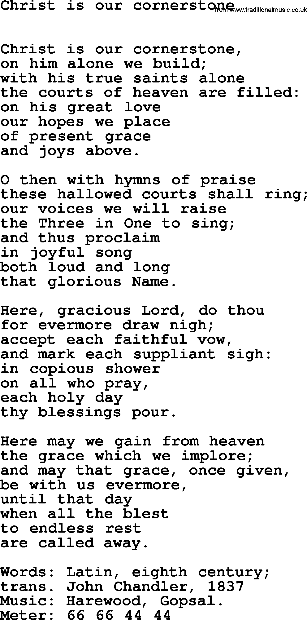 Hymns Ancient and Modern Hymn: Christ Is Our Cornerstone, lyrics with midi music