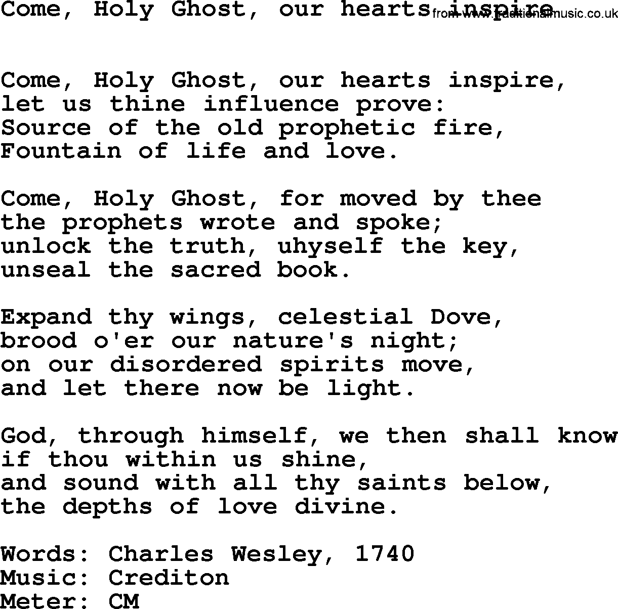 Hymns Ancient and Modern Hymn: Come, Holy Ghost, Our Hearts Inspire, lyrics with midi music