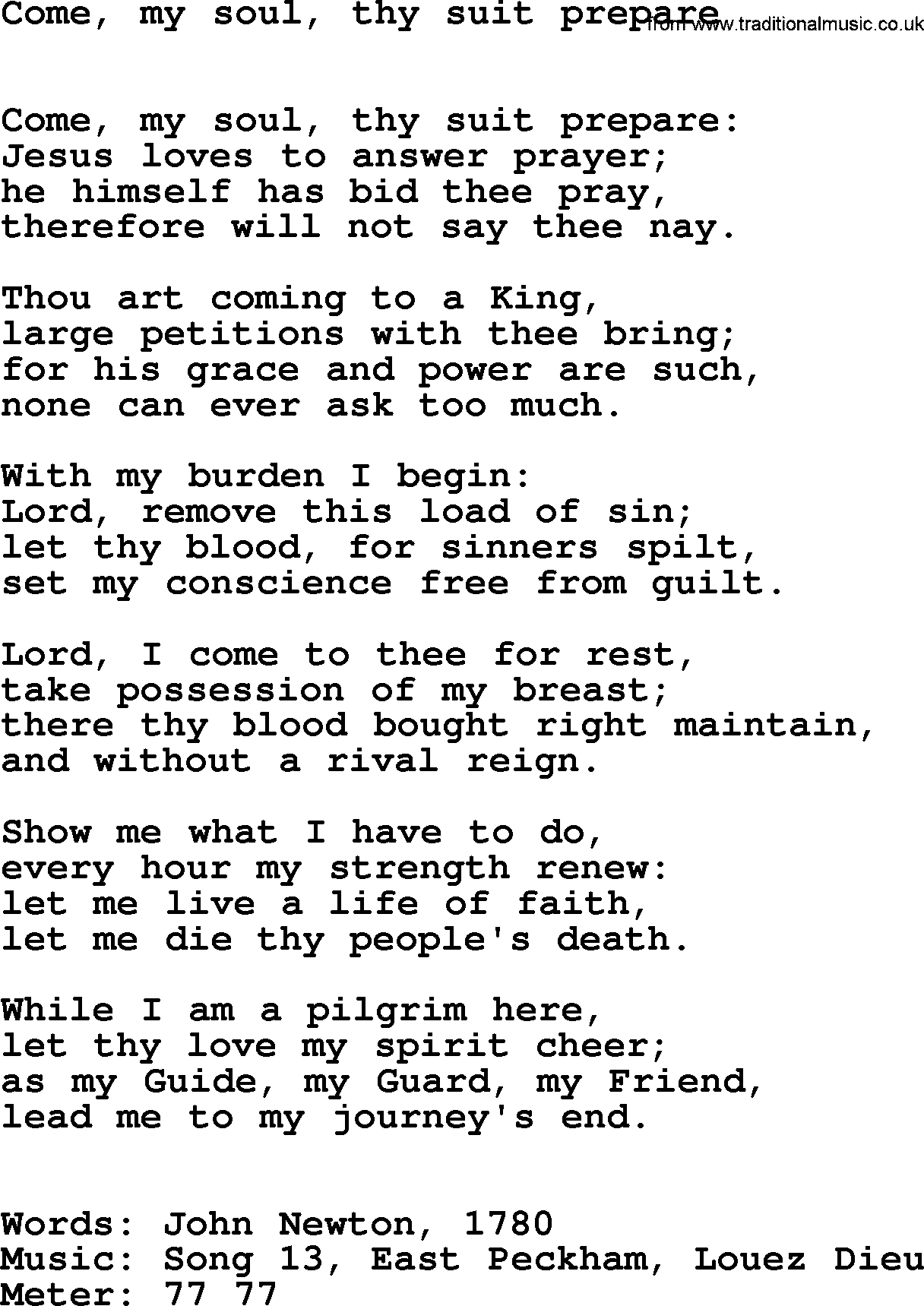 Hymns Ancient and Modern Hymn: Come, My Soul, Thy Suit Prepare, lyrics with midi music