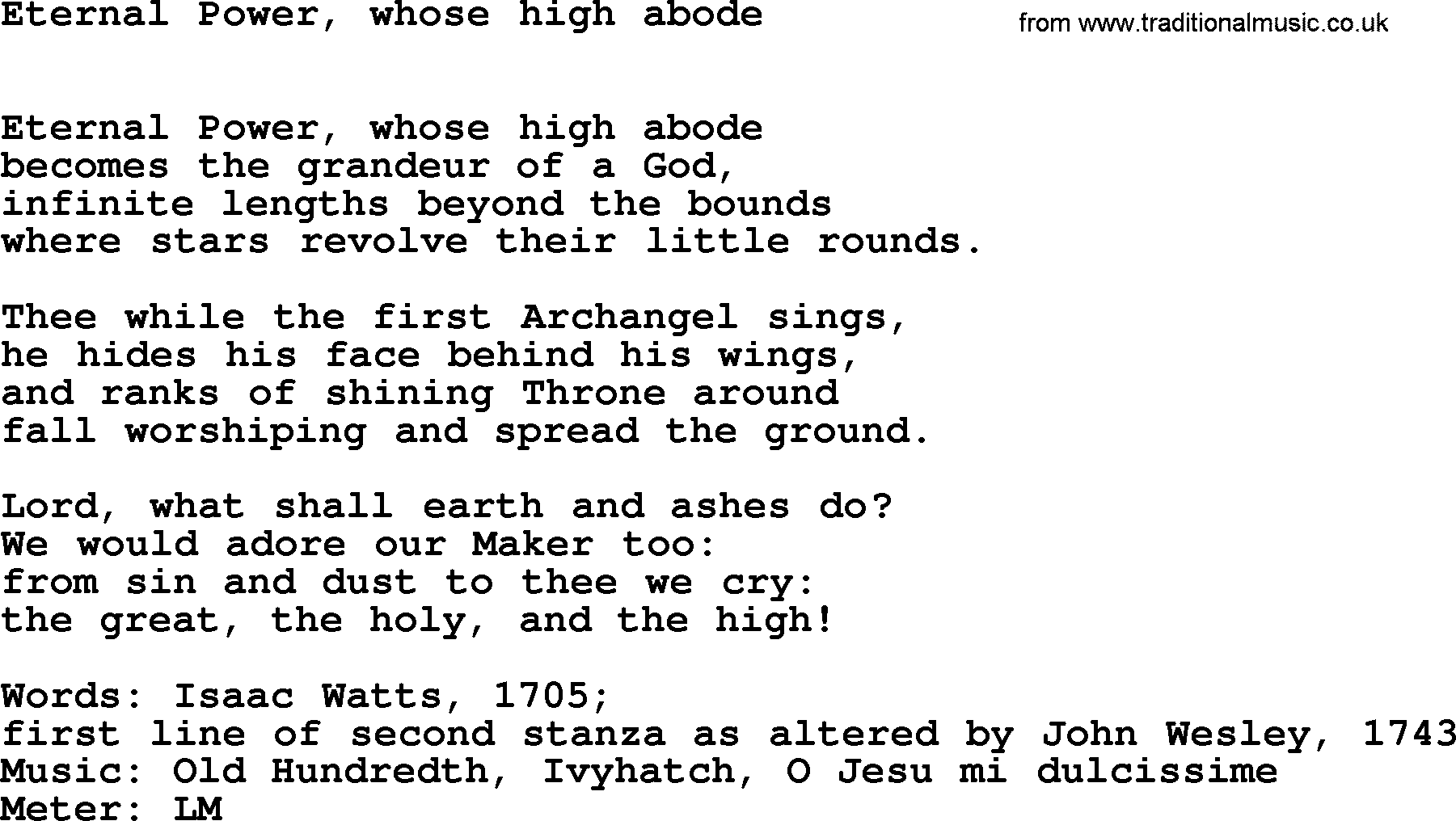 Hymns Ancient and Modern Hymn: Eternal Power, Whose High Abode, lyrics with midi music