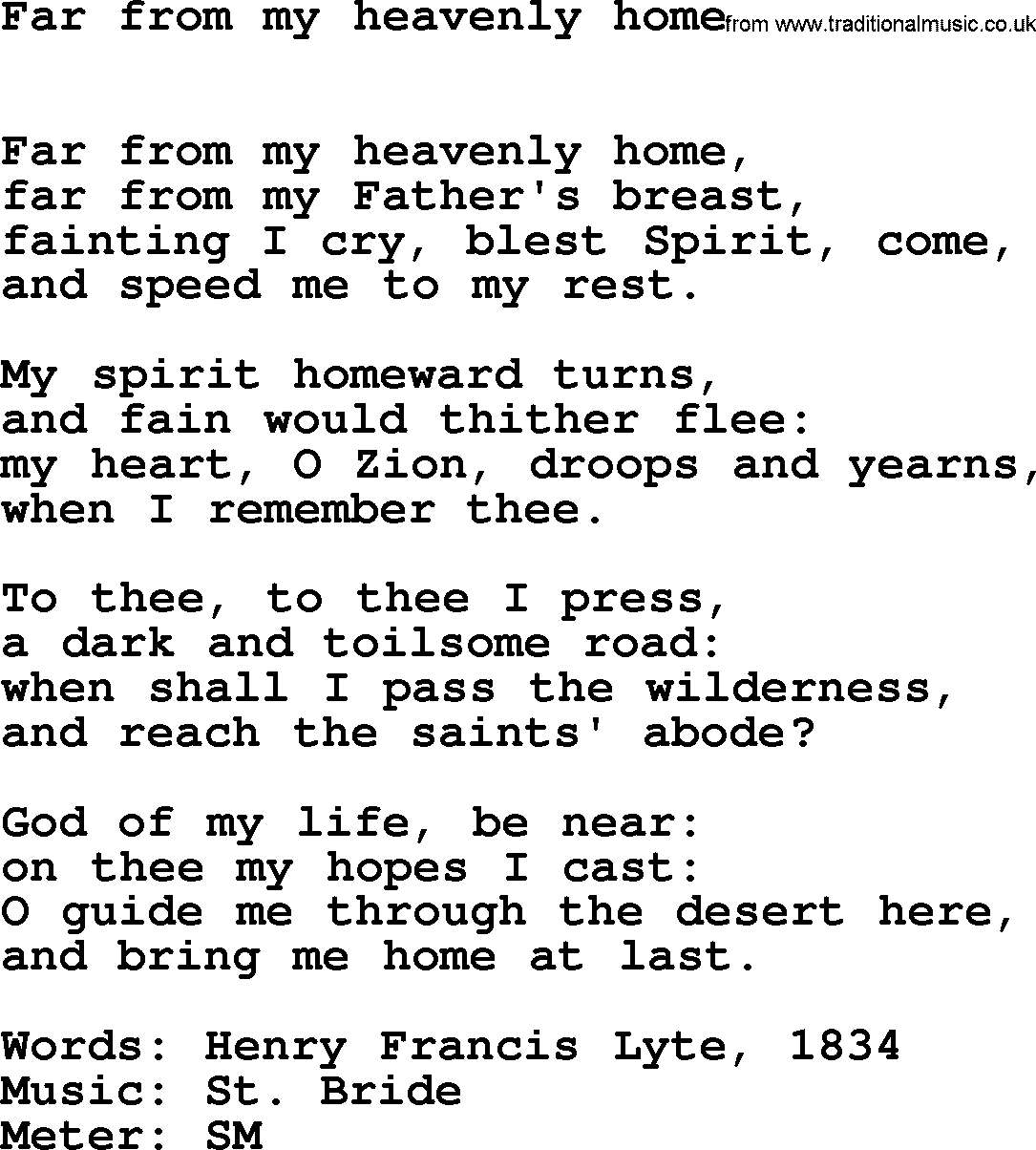 Hymns Ancient and Modern Hymn: Far From My Heavenly Home, lyrics with midi music